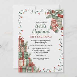Invitation Échange de cadeaux éléphant blanc de Noël