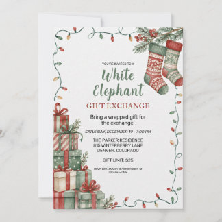 Invitation Échange de cadeaux éléphant blanc de Noël