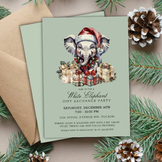 Invitation Échange de cadeaux éléphant blanc de Noël festif
