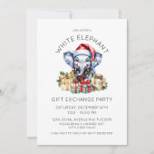 Invitation Échange de cadeaux éléphant blanc de vacances à l' (Devant)