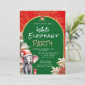 Invitation Échange de cadeaux éléphant blanc or, blanc et ver (Debout devant)