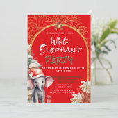 Invitation Échange de cadeaux éléphant blanc or, blanc et ver (Debout devant)