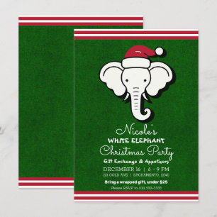 Invitation Échange de Cadeaux Éléphant Rouge Vert Blanc Soiré