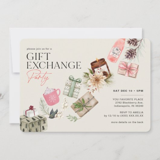 Invitation Échange de cadeaux entre amis Fête de vacances ros (Devant)