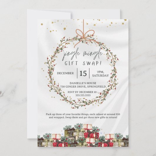 Invitation Échange de Cadeaux Jingle Mingle Soirée de Noël (Devant)