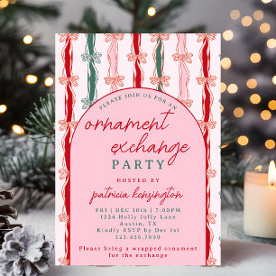 Invitation Échange de décorations de Noël avec des rubans ros