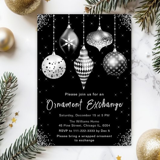 Invitation Échange de décorations noir et argent
