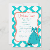 Invitation Échange de mode turquoise et corail (Devant)