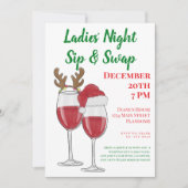 Invitation Échange de vin cadeau de Noël pour dames de nuit (Devant)