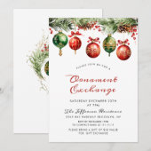 Invitation Échange d'ornement de boules de Noël aquarelle (Devant / Derrière)