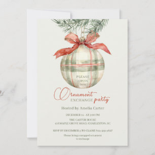 Invitation Échange d'ornements à carreaux vintage pour Noël