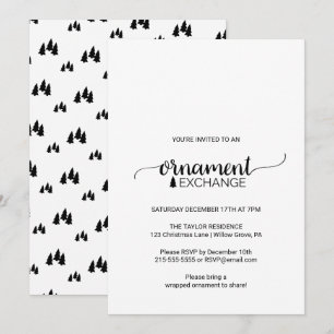 Invitation Échange d'ornements de calligraphie simple noir et