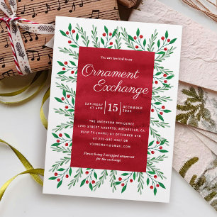 Invitation Échange d'ornements de Noël Aquarelle Rouge