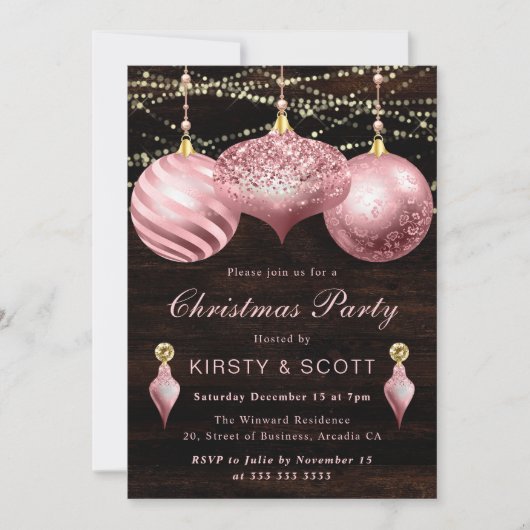 Invitation Échange d'ornements de Noël élégants rose clair (Devant)