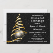 Invitation Échange d'ornements de Noël en or et noir (Devant)