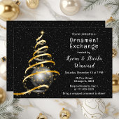 Invitation Échange d'ornements de Noël en or et noir