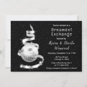 Invitation Échange d'ornements de Noël noir et argent (Devant)