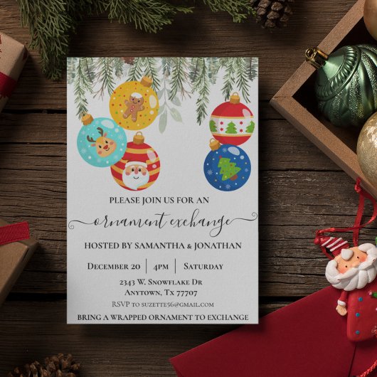 Invitation Échange d'ornements de Noël pour la fête de fin d'