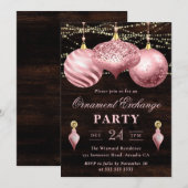 Invitation Échange d'ornements de Noël rose clair élégants (Devant / Derrière)
