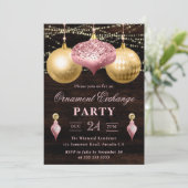 Invitation Échange d'ornements de Noël rose clair et or (Debout devant)