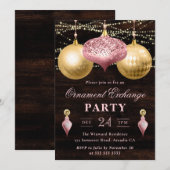 Invitation Échange d'ornements de Noël rose clair et or (Devant / Derrière)