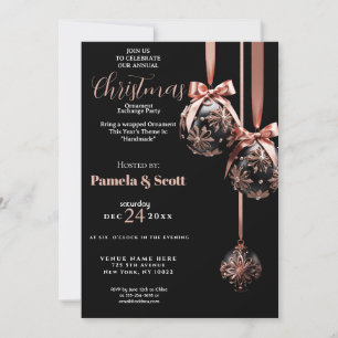 Invitation Échange d'ornements de Noël Rose et Noir
