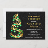 Invitation Échange d'ornements de Noël verts et dorés (Devant)