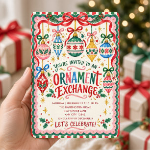Invitation Échange d'ornements de Noël vintage colorés