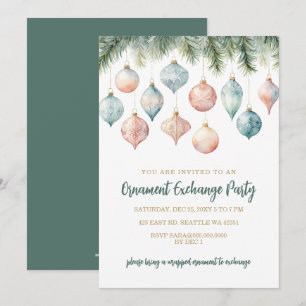 Invitation Échange d'ornements pastel élégant Soirée de Noël