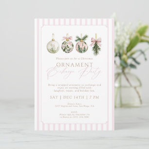 Invitation Échange d'ornements roses élégants Soirée de Noël
