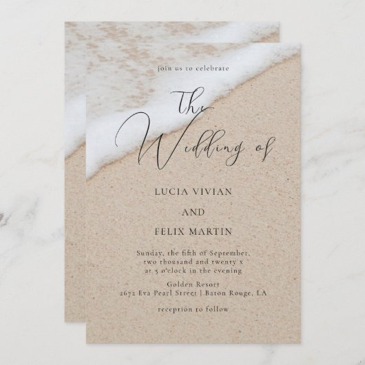 Invitation Échantillon de Mariage moderne White Ocean Waves & (Devant / Derrière)