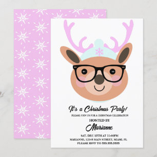 Invitation Écharpe Chapeau Lunettes de Fête de Noël de Renne