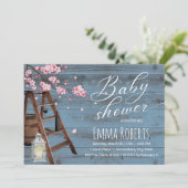 Invitation Échelle en bois rustique Baby shower rose floral p (Debout devant)