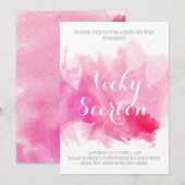 Invitation Éclaboussure d'aquarelle rose, douche de bébé mode (Devant / Derrière)