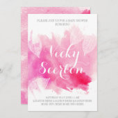 Invitation Éclaboussure de peinture aquarelle rose, feuilles  (Devant / Derrière)