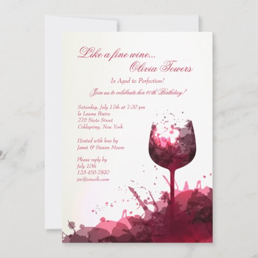 Invitation Éclaboussure de Vin (Devant)