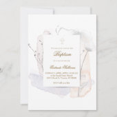 Invitation éclaboussures d'aquarelle et fleurs | Baptême (Devant)