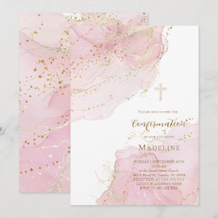 Invitation éclaboussures d'encre rose Confirmation