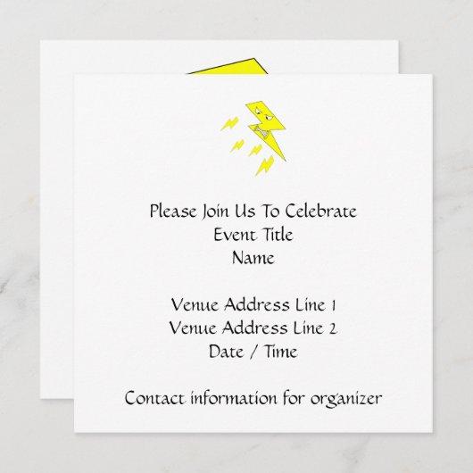 Invitation Éclair de foudre en colère. Jaune sur Blanc. (Devant / Derrière)