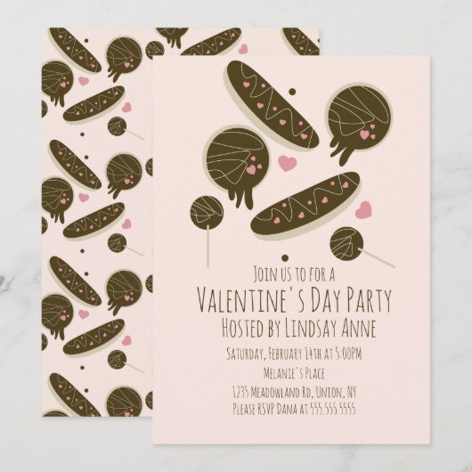 Invitation Eclair Donuts Cake Pops Fête de la Saint-Valentin (Devant / Derrière)
