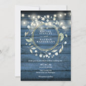 Invitation Éclairage à cordes Bleu Rustique Bois vert Mariage (Devant)