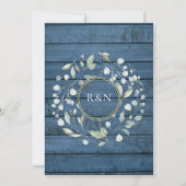 Invitation Éclairage à cordes Bleu Rustique Bois vert Mariage (Dos)