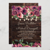 Invitation Éclairage à cordes de bois de grange rustique Flor (Devant / Derrière)