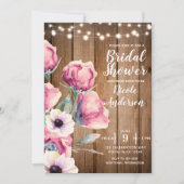 Invitation Éclairage à cordes et Fleurs de campagne Bois rust (Devant)