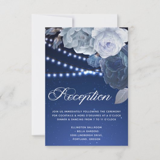 Invitation Eclairage à cordes étoiles Bleu Elégant Mariage Ré (Devant)
