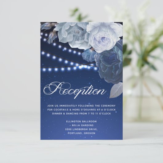Invitation Eclairage à cordes étoiles Bleu Elégant Mariage Ré (Debout devant)