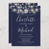 Invitation Éclairage à cordes nautiques Monogramme Mariage bl (Devant / Derrière)