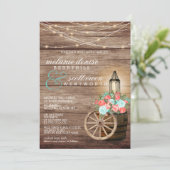 Invitation Éclairage à cordes, tonneau de bois et Turquoise, (Debout devant)