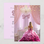 Invitation Éclairage à étincelles rose sweet sixteen (Devant / Derrière)