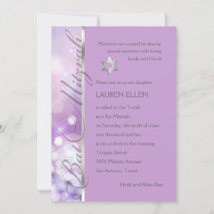 Invitation Éclairage bat mitzvah violet et rose